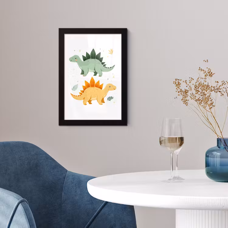 Sterren - Stegosaurussen - Blaadjes - Groen fotolijst zwart zonder passe partout klein -sfeer4