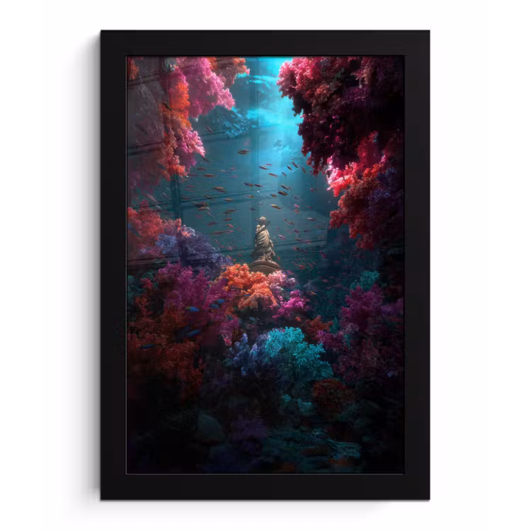 Standbeeld - Zeebodem - Koraal - Kleurrijk fotolijst zwart zonder passe partout klein -3d