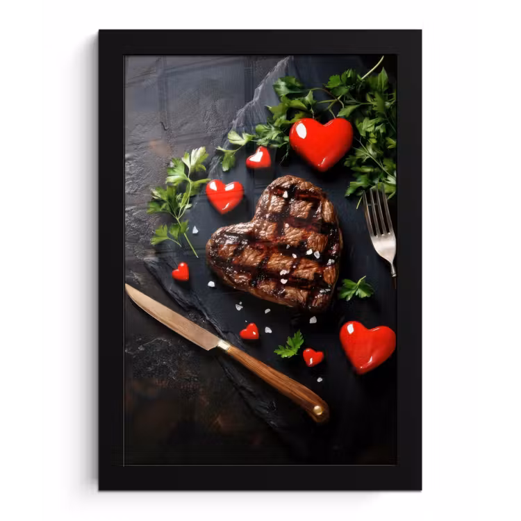 Steak - Hart - Bestek fotolijst zwart zonder passe partout klein -3d