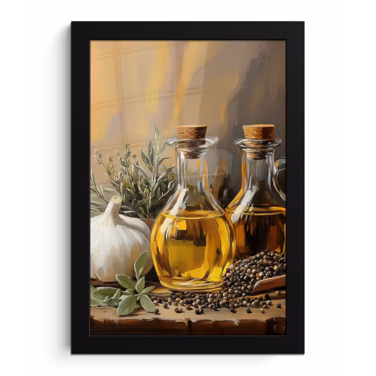 Stilleven - Olijfolie - Knoflook - Kruiden fotolijst zwart zonder passe partout klein -3d