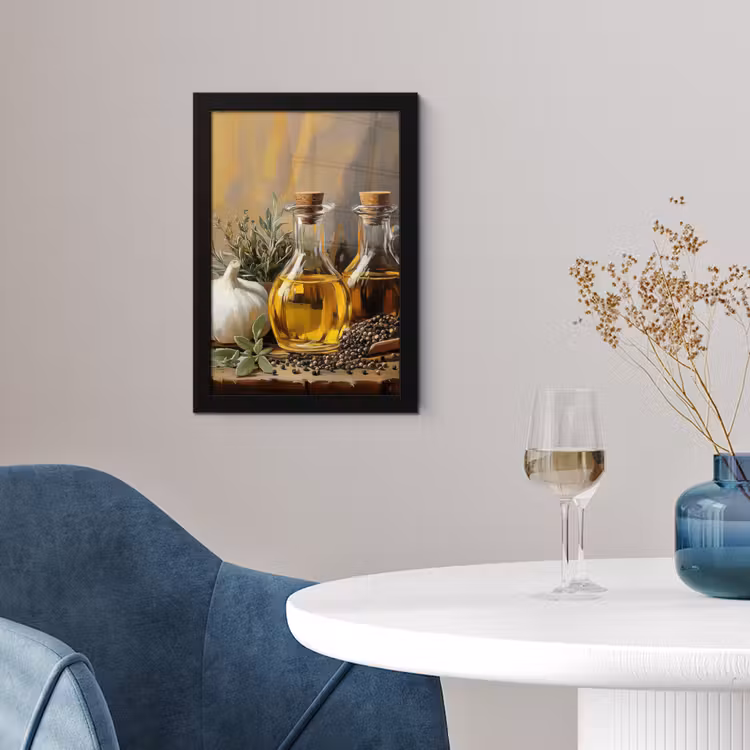Stilleven - Olijfolie - Knoflook - Kruiden fotolijst zwart zonder passe partout klein -sfeer4