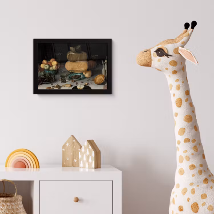 Stilleven met kazen - Schilderij van Floris Claesz. van Dijck fotolijst zwart zonder passe partout klein -usfeer4_kinderkamer