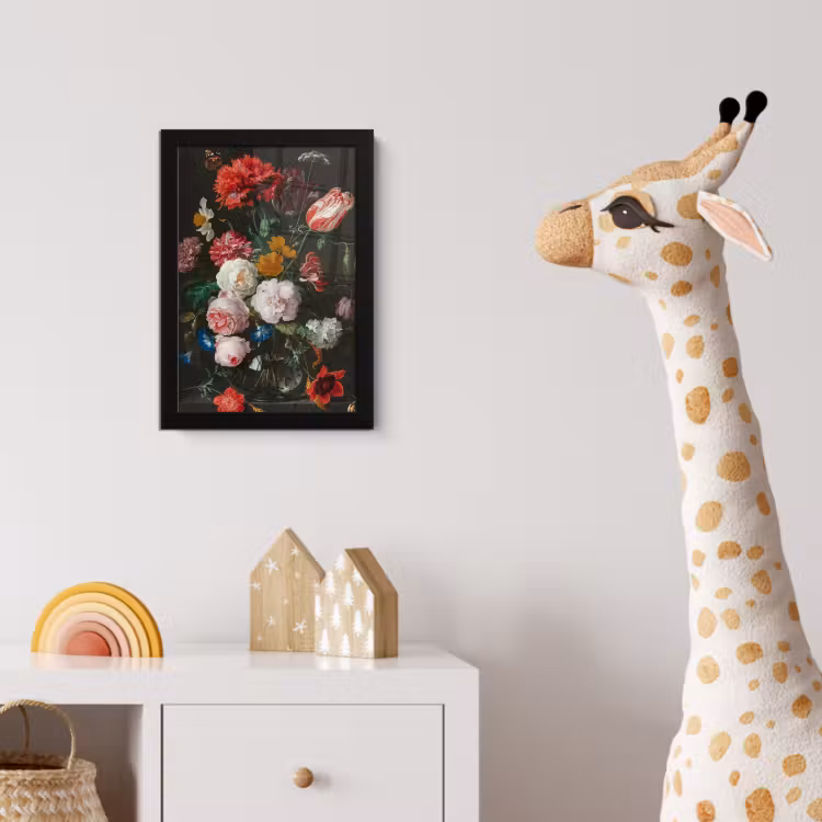 Stilleven met bloemen in een glazen vaas - Schilderij van Jan Davidsz. de Heem fotolijst zwart zonder passe partout klein -usfeer4_kinderkamer