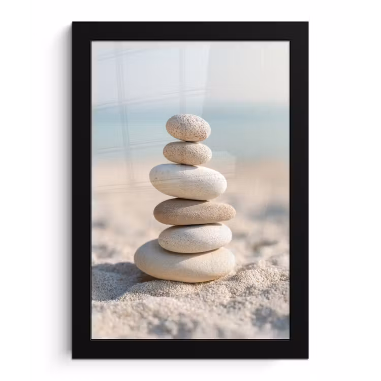 Stenen - Stapel - Zand - Zee fotolijst zwart zonder passe partout klein -3d