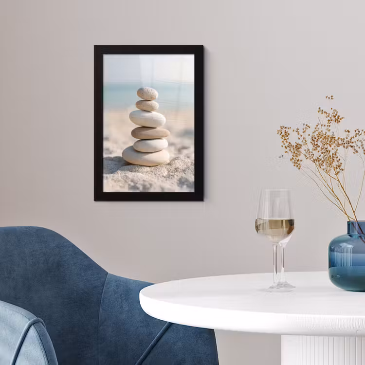 Stenen - Stapel - Zand - Zee fotolijst zwart zonder passe partout klein -sfeer4