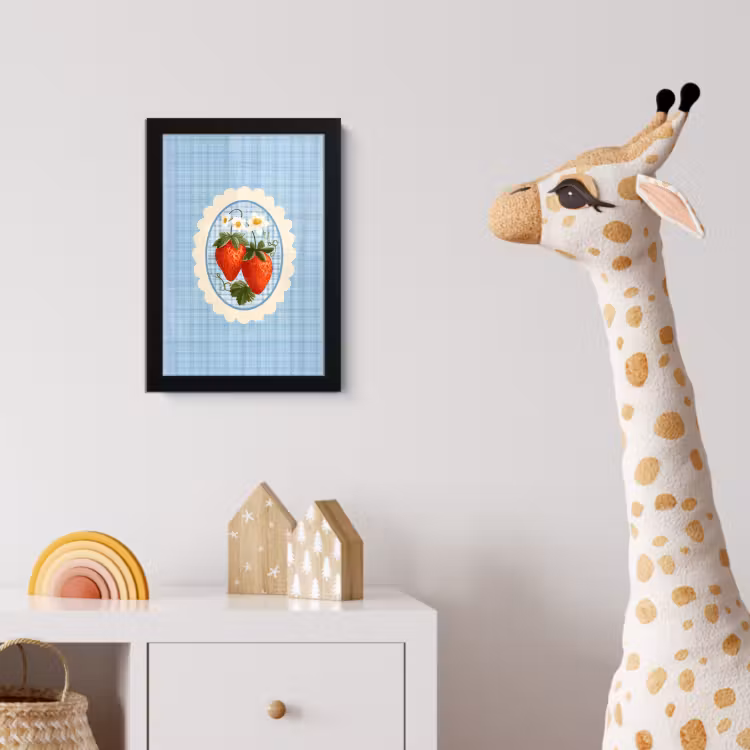 Aardbeien - Lijst - Rood - Geruit fotolijst zwart zonder passe partout klein -usfeer4_kinderkamer