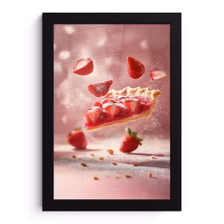 Aardbei - Taart- Eten - Roze fotolijst zwart zonder passe partout klein -3d