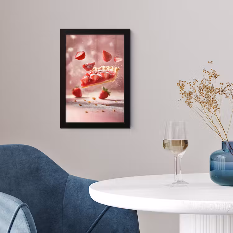 Aardbei - Taart- Eten - Roze fotolijst zwart zonder passe partout klein -sfeer4