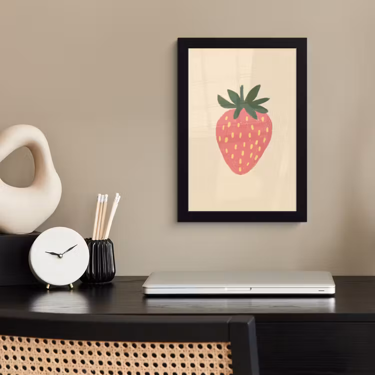 Aardbei - Minimalistisch - Rood - Fruit fotolijst zwart zonder passe partout klein -sfeer1