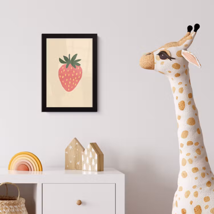 Aardbei - Minimalistisch - Rood - Fruit fotolijst zwart zonder passe partout klein -usfeer4_kinderkamer