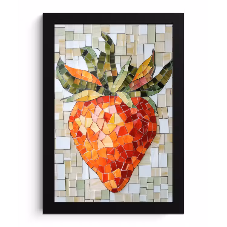 Aardbei - Rood - Mozaïek - Fruit fotolijst zwart zonder passe partout klein -3d
