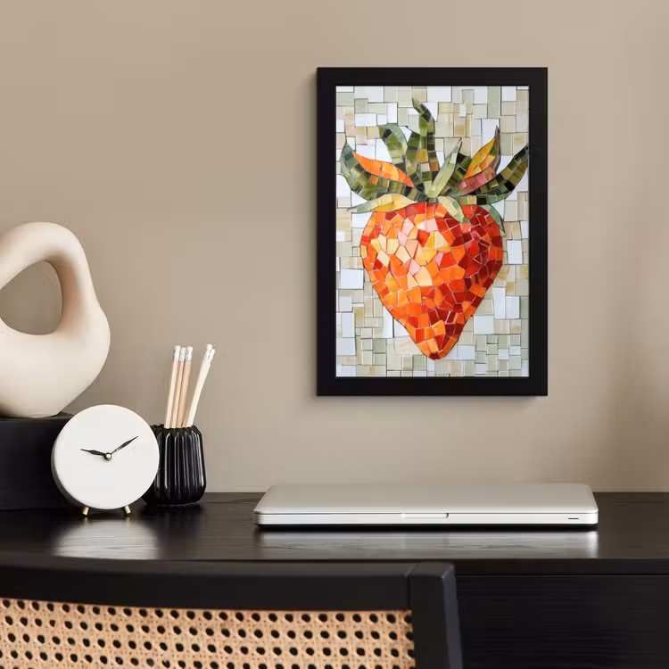 Aardbei - Rood - Mozaïek - Fruit fotolijst zwart zonder passe partout klein -sfeer1