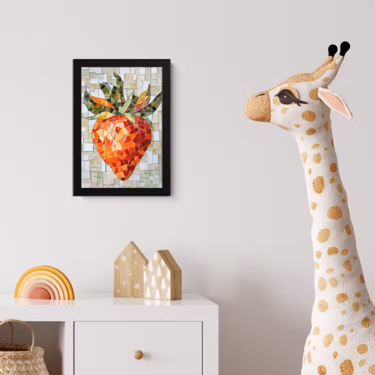 Aardbei - Rood - Mozaïek - Fruit fotolijst zwart zonder passe partout klein -usfeer4_kinderkamer