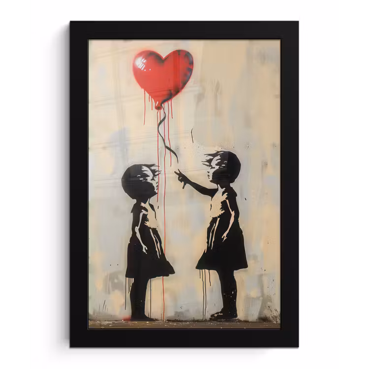 Street art - Banksy - Ballon - Graffiti - Retro fotolijst zwart zonder passe partout klein -3d