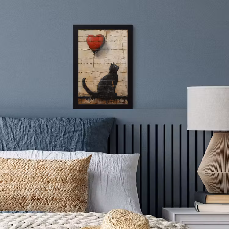 Street art - Kat - Ballon - Graffiti - Banksy fotolijst zwart zonder passe partout klein -sfeer3