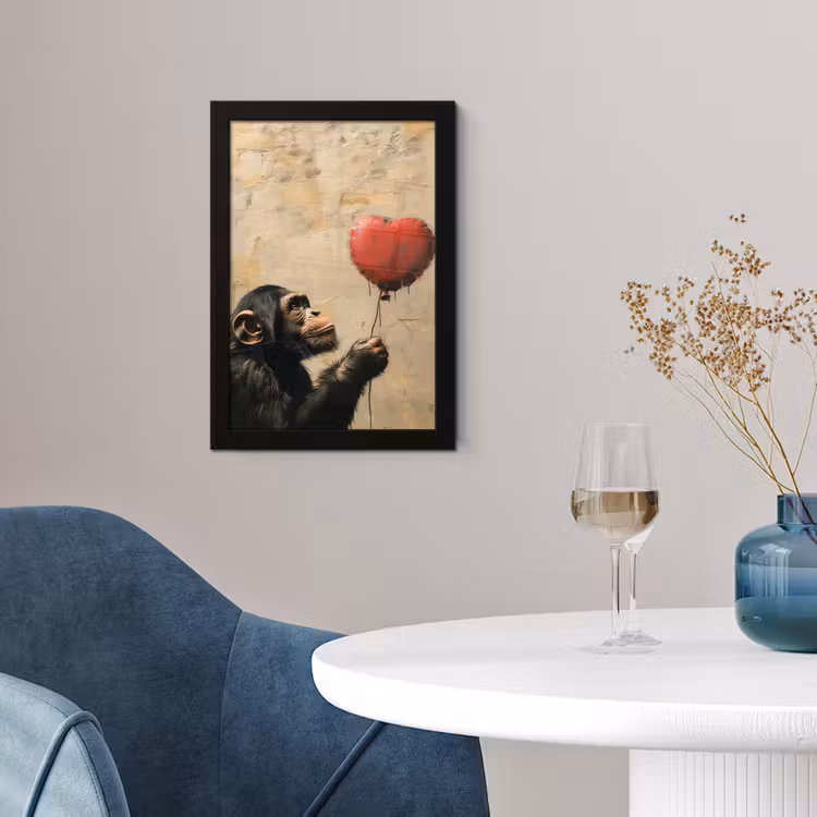 Street art - Chimpansee - Ballon - Graffiti - Banksy fotolijst zwart zonder passe partout klein -sfeer4