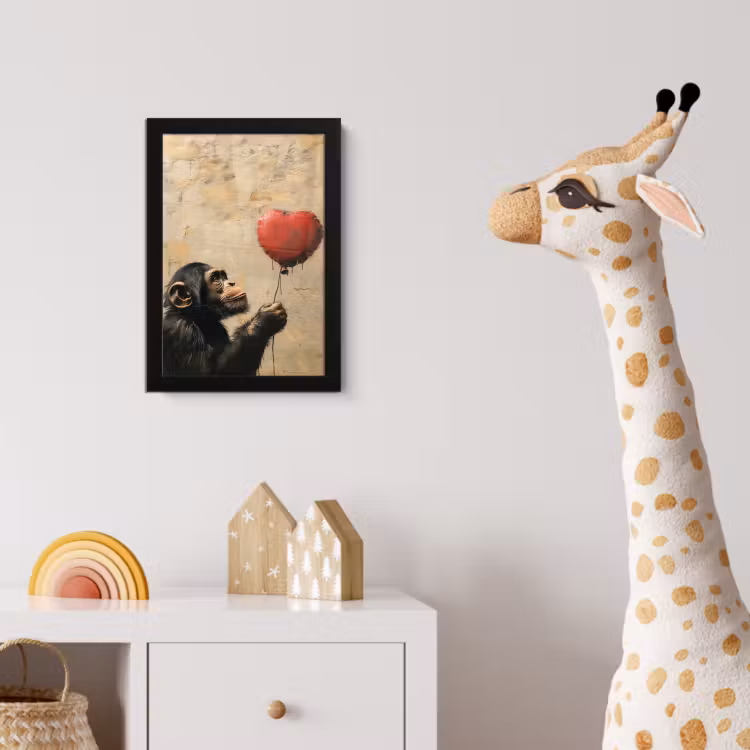Street art - Chimpansee - Ballon - Graffiti - Banksy fotolijst zwart zonder passe partout klein -usfeer4_kinderkamer