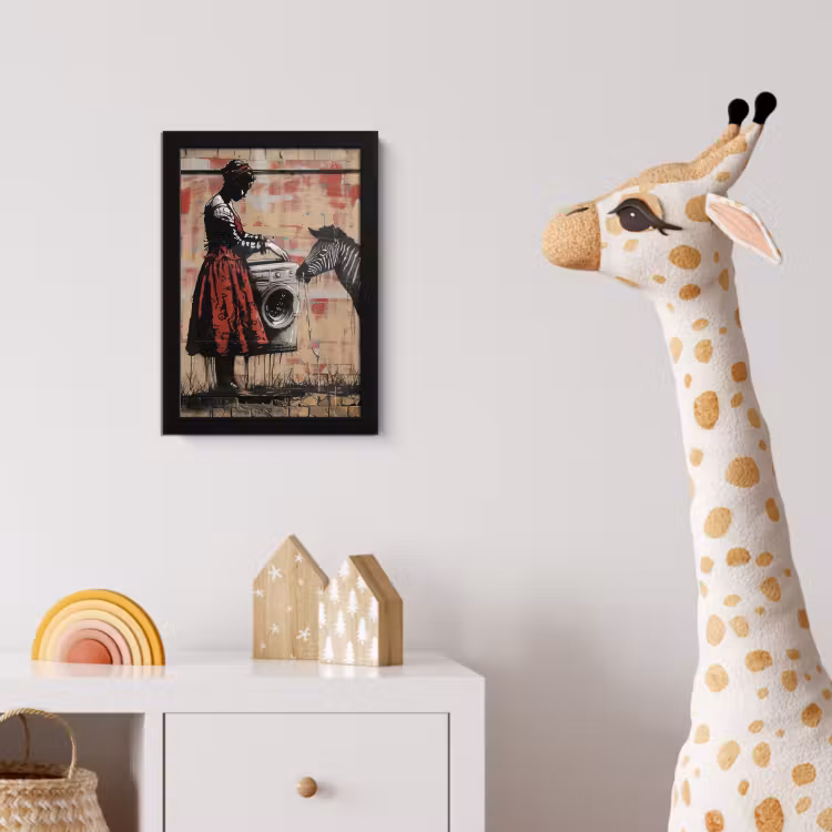 Street art - Zebra - Vrouw - Dieren - Graffiti - Banksy fotolijst zwart zonder passe partout klein -usfeer4_kinderkamer