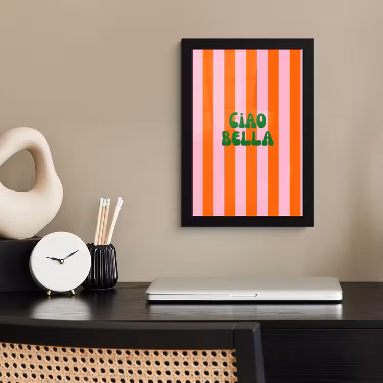Strepen - Oranje - Verticaal - Ciao bella fotolijst zwart zonder passe partout klein -sfeer1