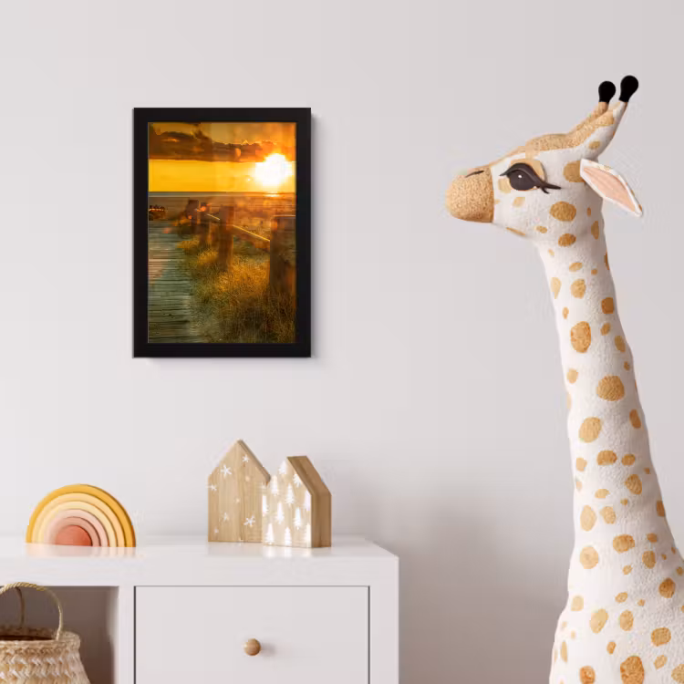 Zon - Strand - Duin - Horizon - Gras - Pad - Oranje fotolijst zwart zonder passe partout klein -usfeer4_kinderkamer