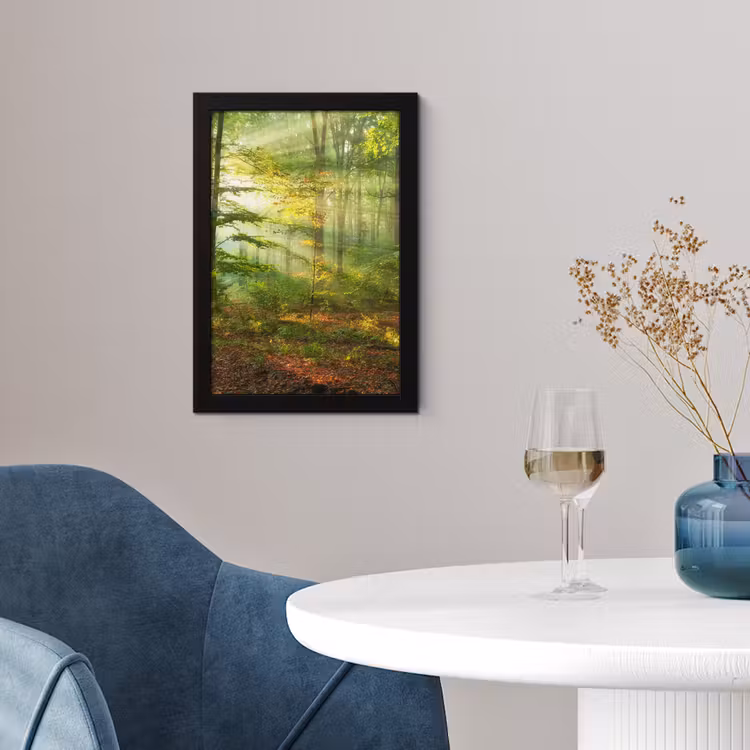 Zon - Bos - Bomen - Natuur - Herfst fotolijst zwart zonder passe partout klein -sfeer4
