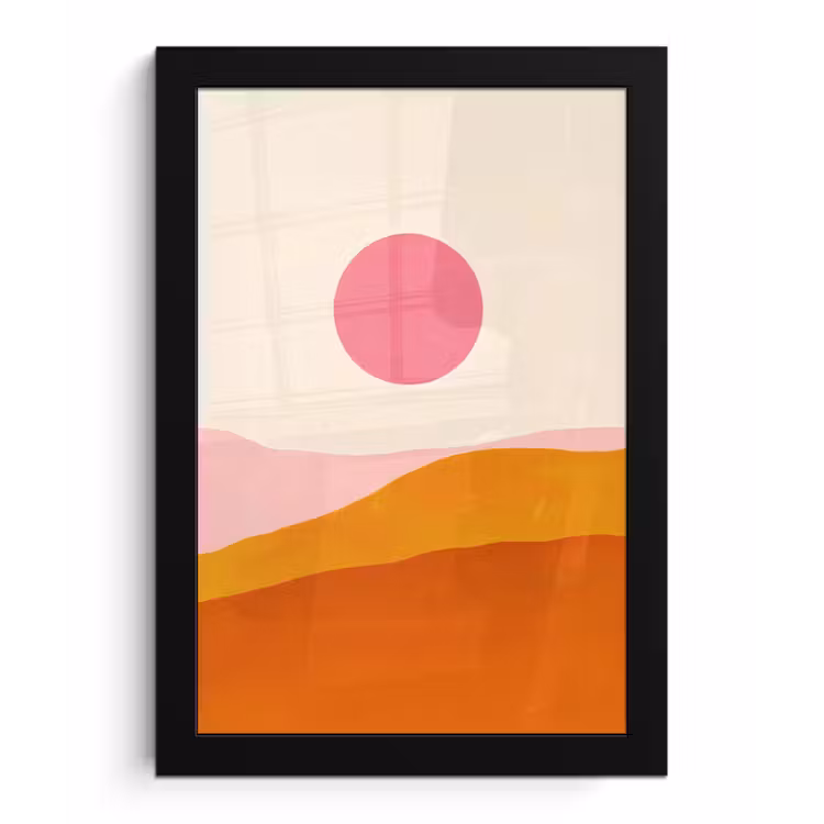 Zon - Heuvels - Abstract - Roze fotolijst zwart zonder passe partout klein -3d