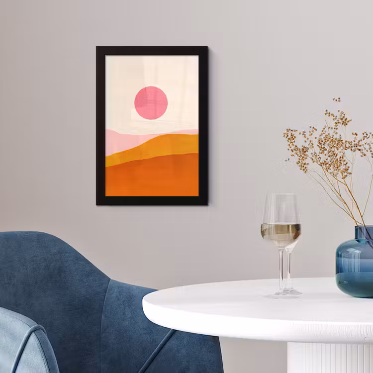 Zon - Heuvels - Abstract - Roze fotolijst zwart zonder passe partout klein -sfeer4