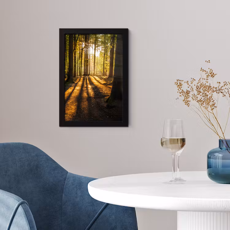 Zon - Bomen - Bos - Landschap - Natuur fotolijst zwart zonder passe partout klein -sfeer4