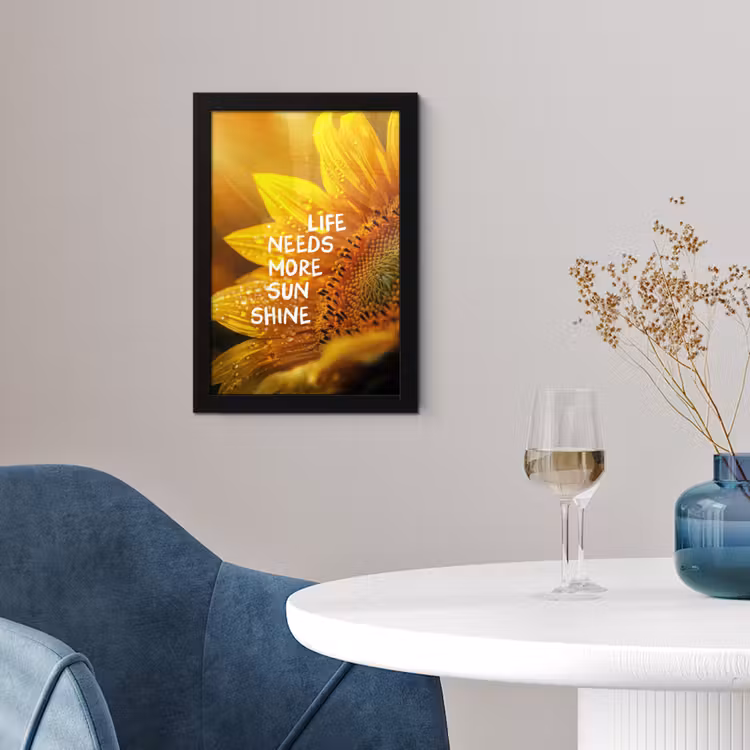 Zonnebloem - Close up - Geel - Quote fotolijst zwart zonder passe partout klein -sfeer4