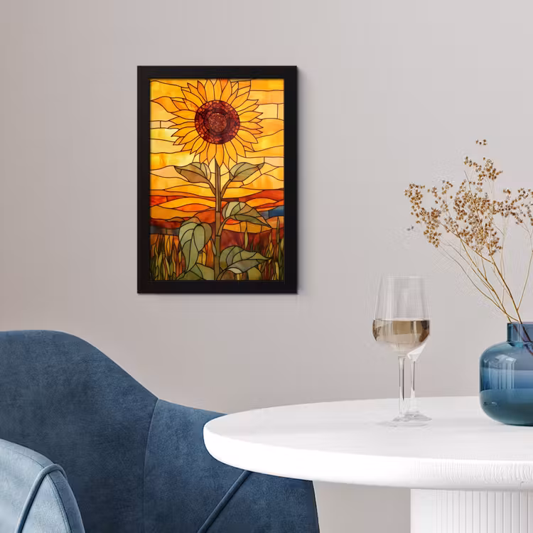 Zonnebloem - Mozaïek - Zonsondergang - Geel fotolijst zwart zonder passe partout klein -sfeer4