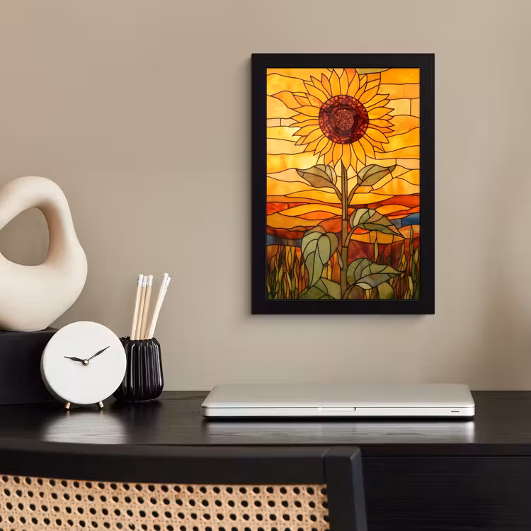 Zonnebloem - Mozaïek - Zonsondergang - Geel fotolijst zwart zonder passe partout klein -sfeer1