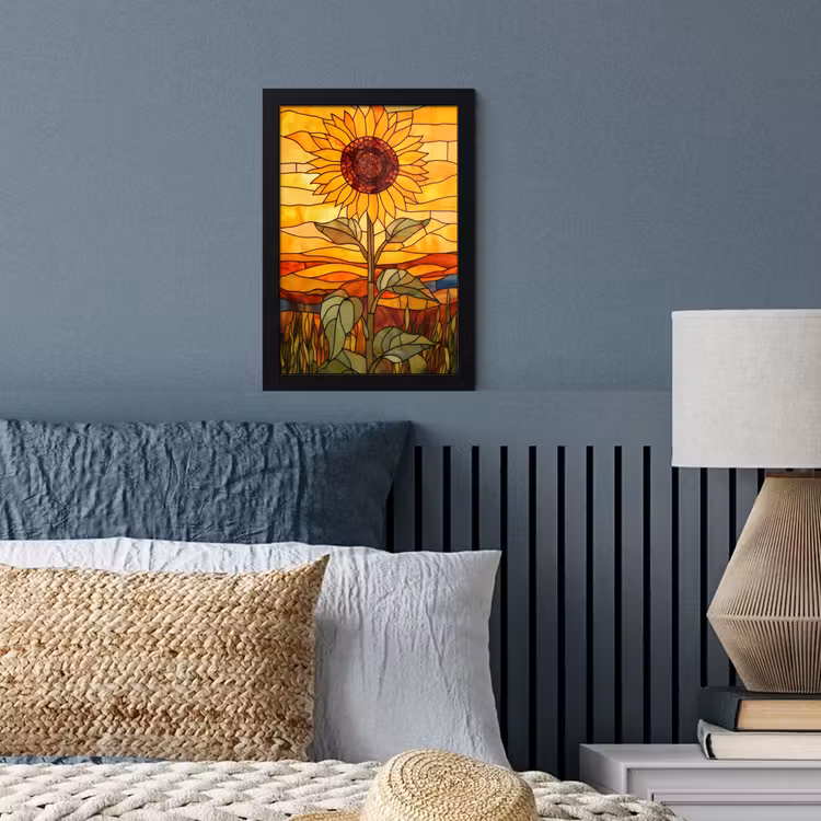 Zonnebloem - Mozaïek - Zonsondergang - Geel fotolijst zwart zonder passe partout klein -sfeer3