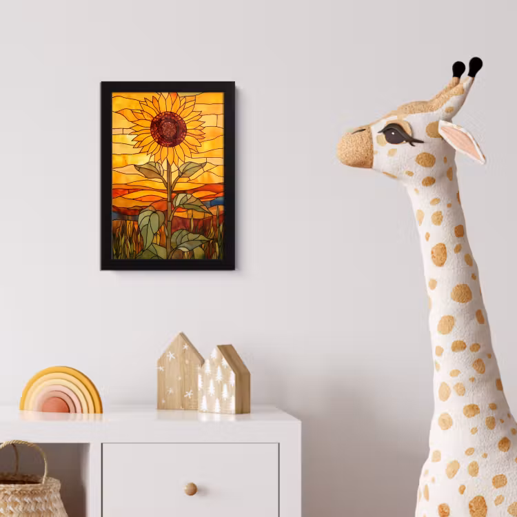 Zonnebloem - Mozaïek - Zonsondergang - Geel fotolijst zwart zonder passe partout klein -usfeer4_kinderkamer