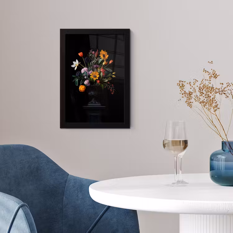 Zonnebloemen - Boeket - Kleurrijk fotolijst zwart zonder passe partout klein -sfeer4
