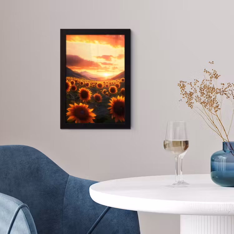 Zonnebloemen - Zonsondergang - Landschap fotolijst zwart zonder passe partout klein -sfeer4