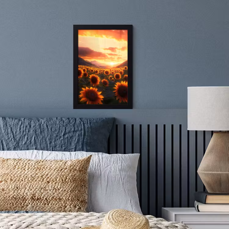 Zonnebloemen - Zonsondergang - Landschap fotolijst zwart zonder passe partout klein -sfeer3