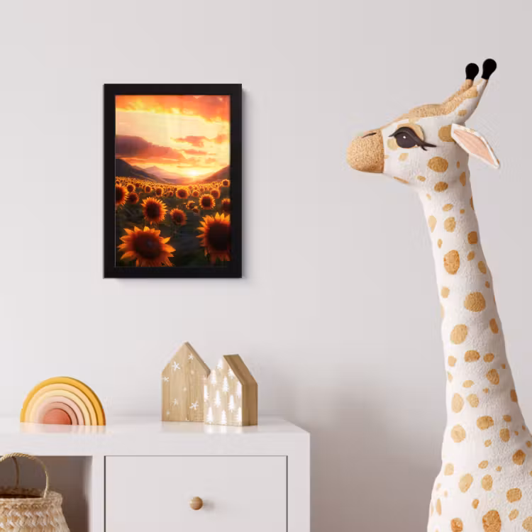 Zonnebloemen - Zonsondergang - Landschap fotolijst zwart zonder passe partout klein -usfeer4_kinderkamer
