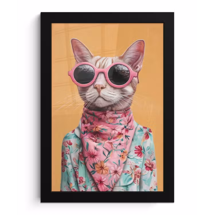 Zonnebril - Kat - Sjaal - Bloemen fotolijst zwart zonder passe partout klein -3d