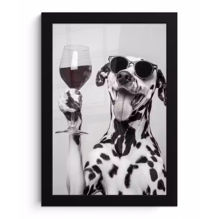 Zonnebril - Dalmatiër - Wijnglas - Tong fotolijst zwart zonder passe partout klein -3d