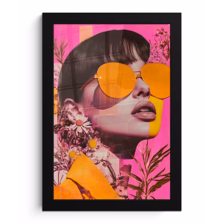 Zonnebril - Oranje - Vrouw - Planten fotolijst zwart zonder passe partout klein -3d