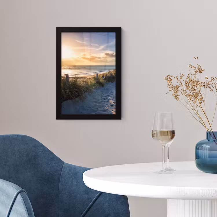 Zonsondergang - Strand - Duin - Gras - Bank fotolijst zwart zonder passe partout klein -sfeer4