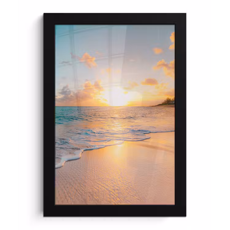 Zonsondergang - Strand - Zee - Zomer - Blauw fotolijst zwart zonder passe partout klein -3d