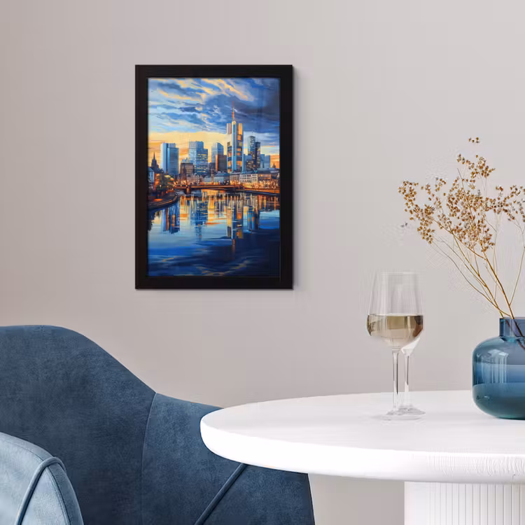 Zonsondergang Frankfurt - Stad - Skyline - Water fotolijst zwart zonder passe partout klein -sfeer4