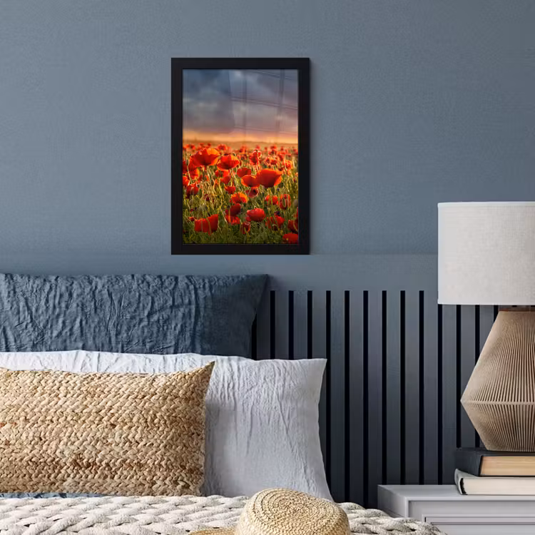 Zonsondergang - Klaprozen - Rood - Bloemen - Veld - Natuur fotolijst zwart zonder passe partout klein -sfeer3