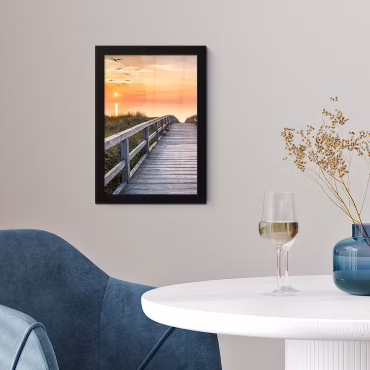 Zonsonderang - Zee - Pad - Gras - Duin - Vogels fotolijst zwart zonder passe partout klein -sfeer4