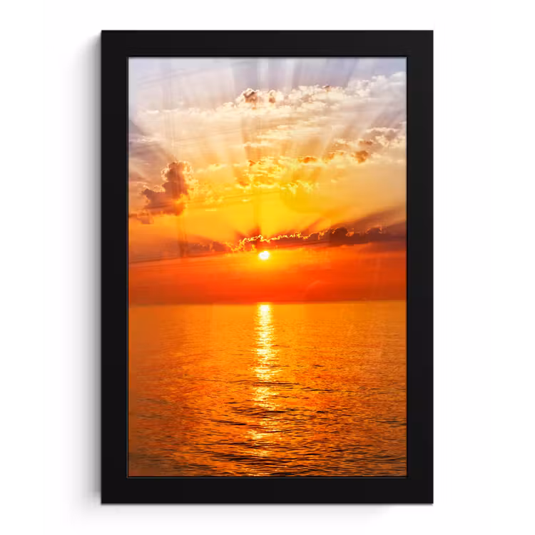 Zonsondergang - Zee - Lucht - Oranje - Horizon - Water fotolijst zwart zonder passe partout klein -3d