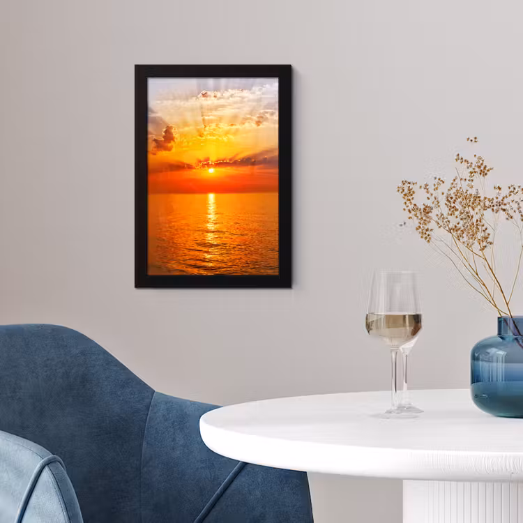 Zonsondergang - Zee - Lucht - Oranje - Horizon - Water fotolijst zwart zonder passe partout klein -sfeer4