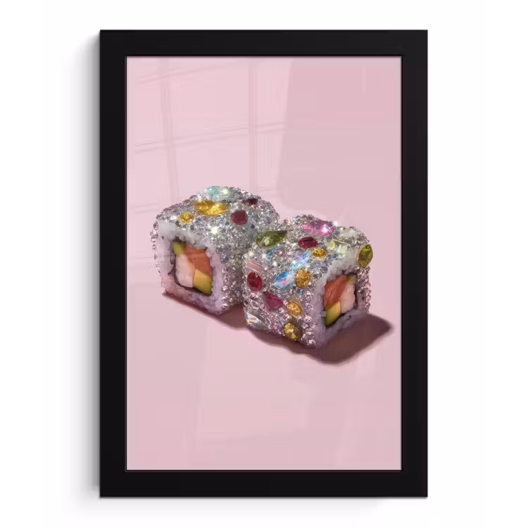 Sushi - Rolletjes - Steentjes - Kleurrijk fotolijst zwart zonder passe partout klein -3d