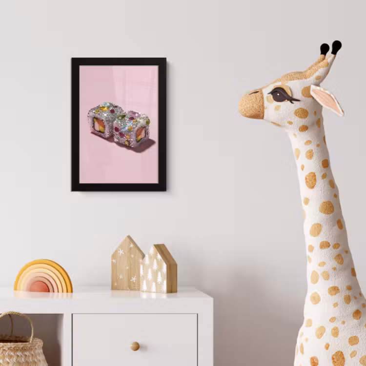 Sushi - Rolletjes - Steentjes - Kleurrijk fotolijst zwart zonder passe partout klein -usfeer4_kinderkamer