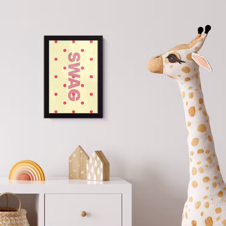 Swag - Roze - Stippen - Geel fotolijst zwart zonder passe partout klein -usfeer4_kinderkamer